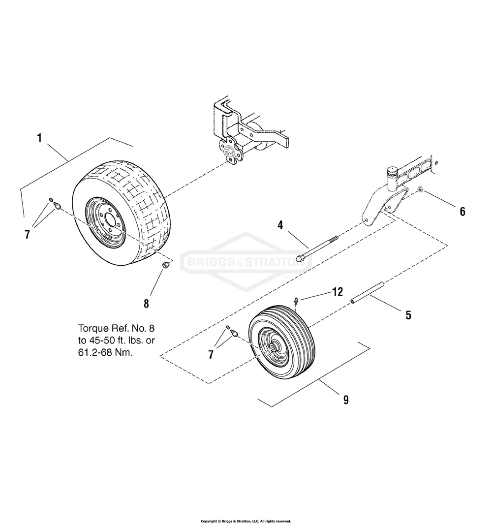 Wheel And Tire Group Diagram and Parts List for 107607010 (2690713)(2007) Briggs and Stratton Lawn Tractor